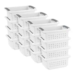 Sterilite - 16608008 Small Stacking Basket with Titanium Accents, White (16 Pack)