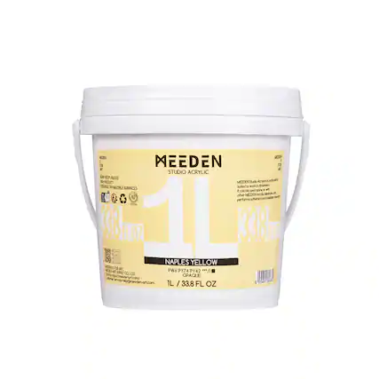 1333 MEDEN MEEDEN 5 FOR FOR R 67 STUDIO ACRYLIC 64 WY BODY GLOSS + VISCOSTY MEEDEN Studio Acrylian particularly suited to work in dimension. ON MULTIPLE SURFACES with 1 be used alone or con x Medum and other MEEDEN Acrylics to perform 199 fl OZ 1 NAPLES YELLOW ECEN FOR ART. (SE3) R SUPPLY PW6 PY74 PY42 ''*A Product CO.LTD. OPAQUE Calorier type: /meedenart.com/ Service.help@meeden-art.com 6.975 Story 33.8 FL OZ