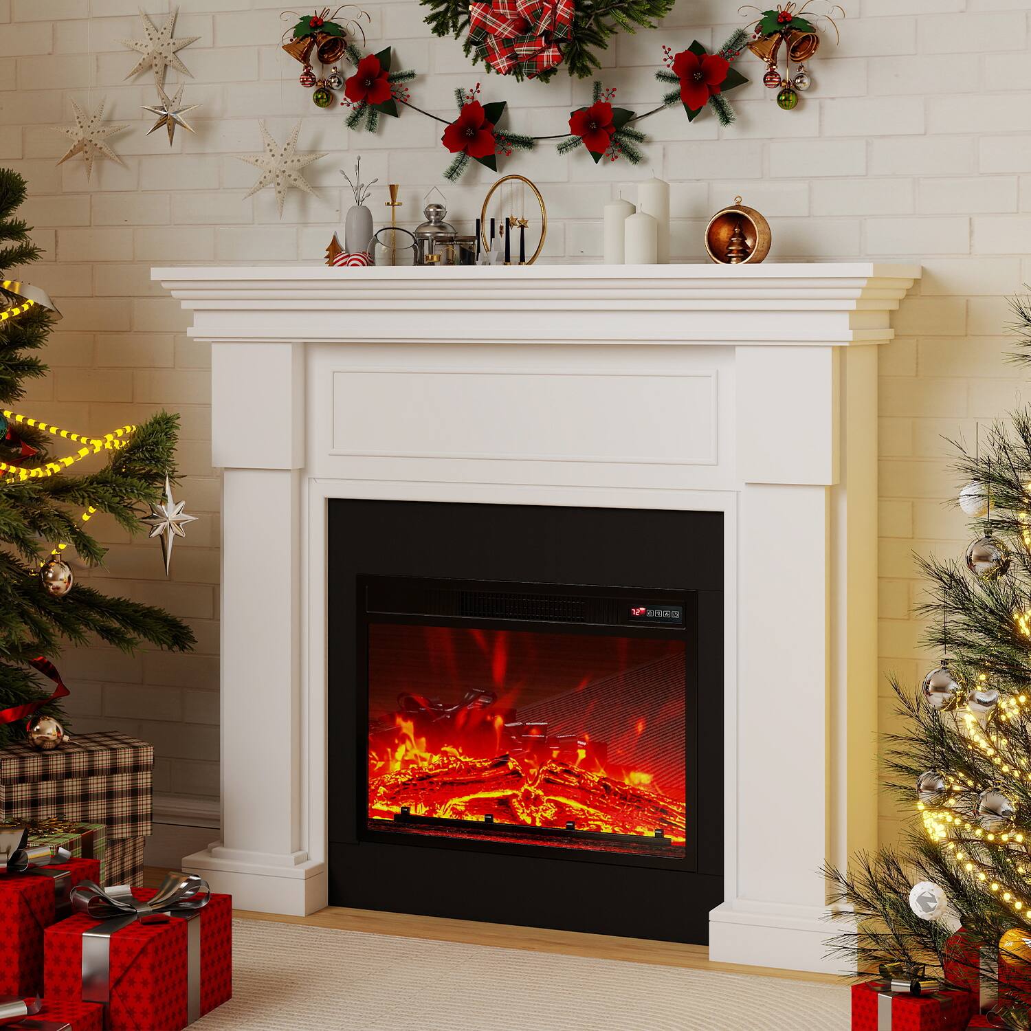 "Fehokinch - 48"" Electric Fireplace Mantel with Realistic 3D Flames, Remote Control & 1500W Heater - White" price history on PriceWatchPro