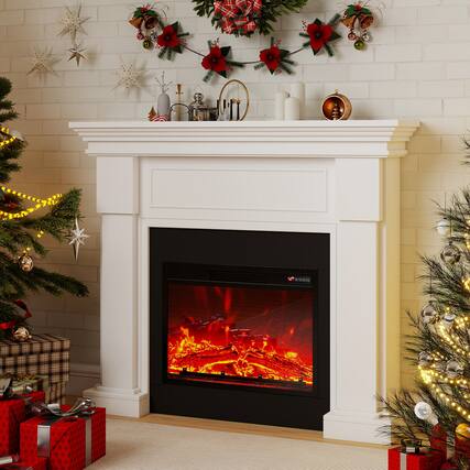Front. Fehokinch - 48" White Electric Fireplace Mantel with Realistic 3D Flames, Remote Control & 1500W Heater - White.