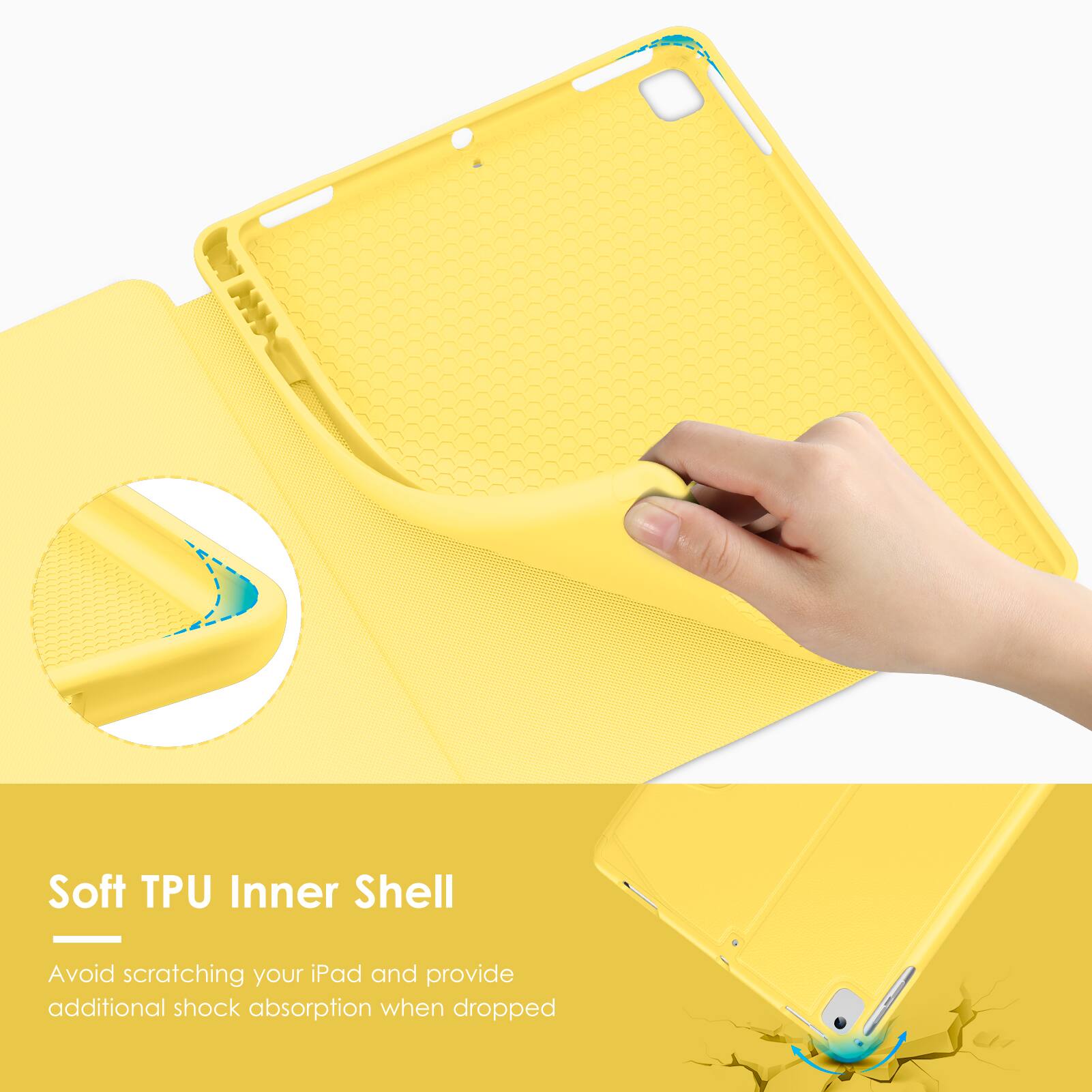 Soft TPU Inner Shell

Avoid scratching your iPad and provide additional shock absorption when dropped.