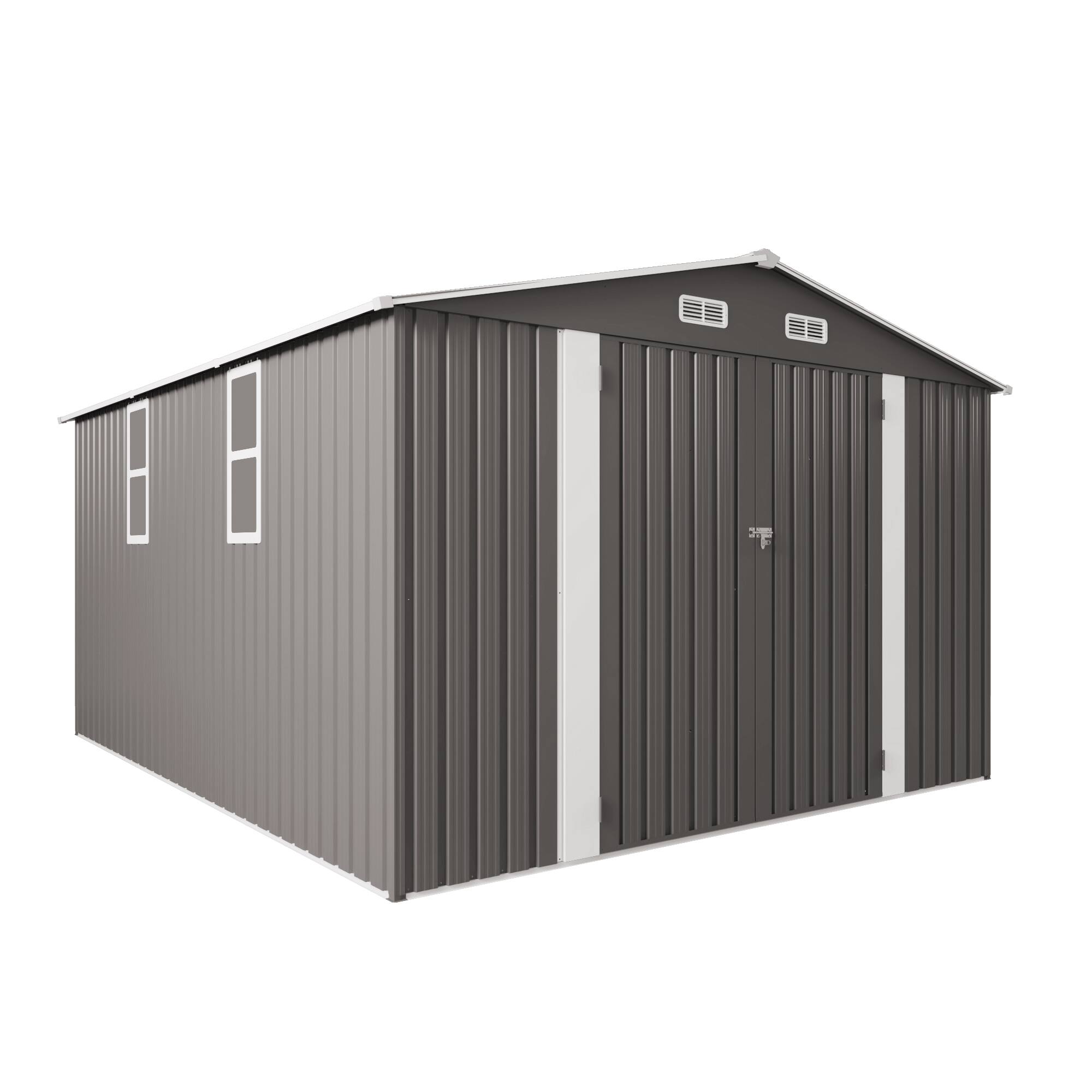 Alt View 5. Mondawe - 10x12FT Outdoor Large Metal Storage Shed with Double Door and Two Windows - Gray.
