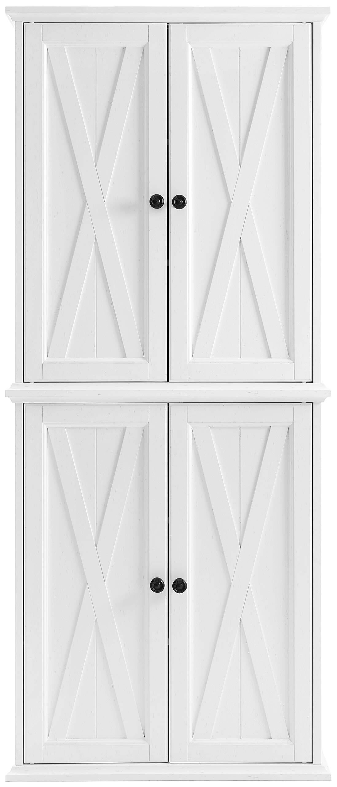 Angle. Crosley Furniture - Clifton Tall Kitchen Storage Pantry - 2 Stackable Pantries - Distressed White.