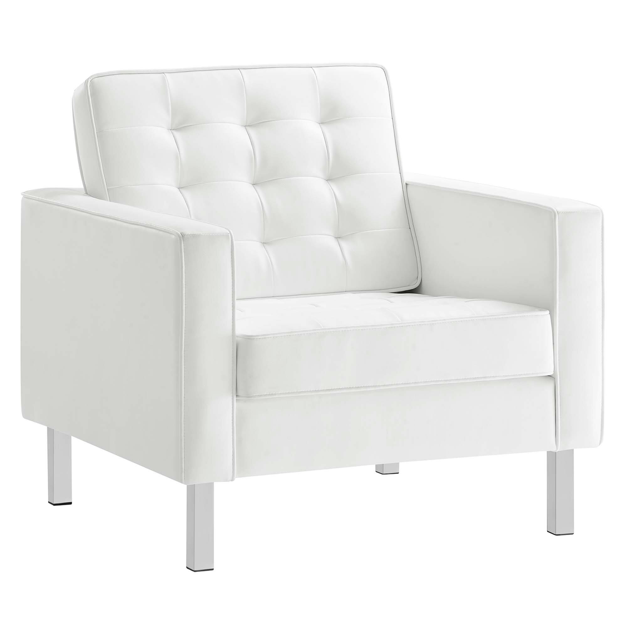 Alt View 5. Modway - Loft 3-Piece Tufted Vegan Leather Furniture Set by Modway - Silver White.