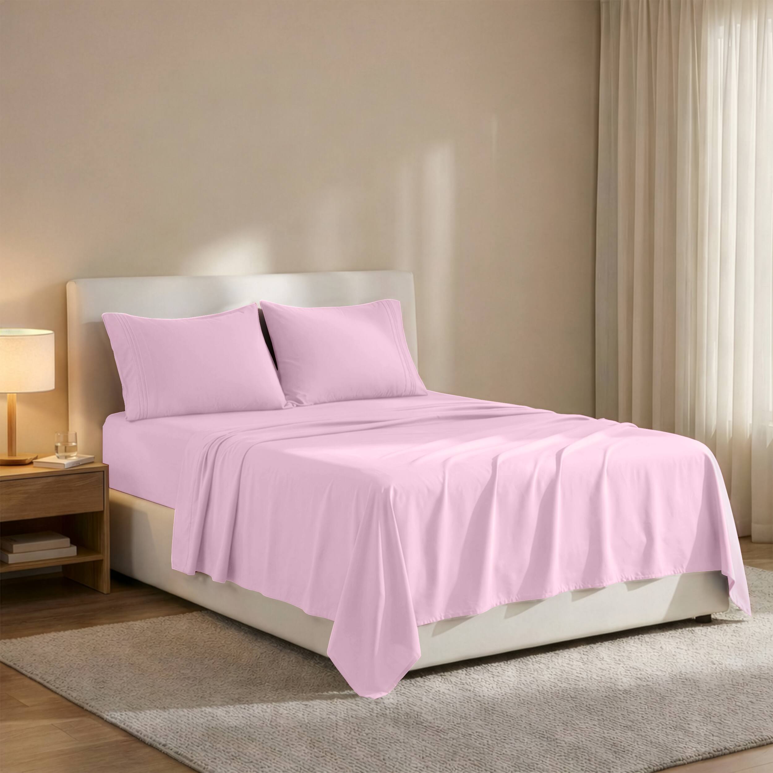 Angle. Lux Decor Collection - 4-Piece Queen Bed Sheet Set, Ultra Soft Microfiber, Deep Pocket, Wrinkle-Resistant, Hypoallergenic, All-Season Comfort - Pink.