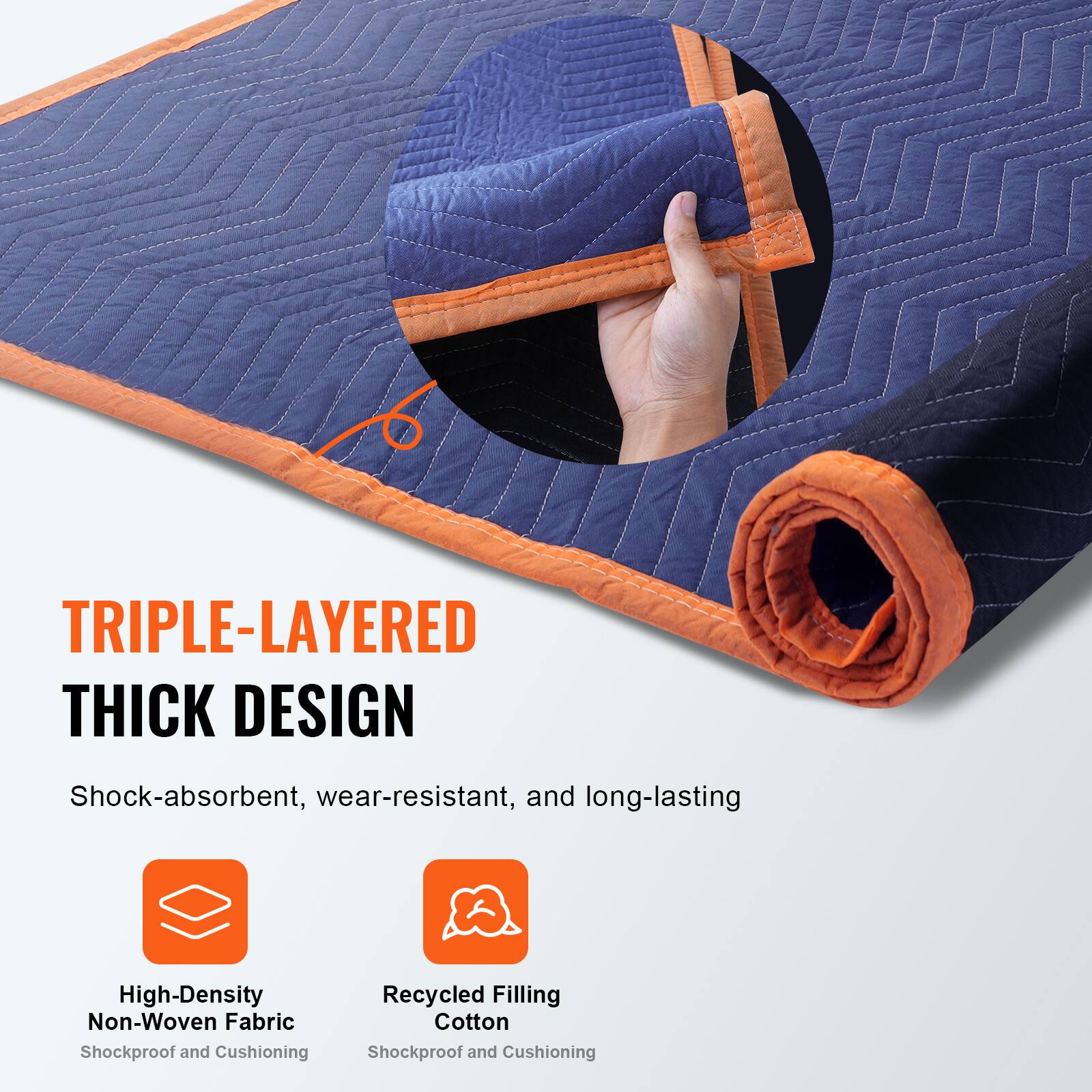 TRIPLE-LAYERED THICK DESIGN

Shock-absorbent, wear-resistant, and long-lasting

- High-Density Non-Woven Fabric
  - Shockproof and Cushioning

- Recycled Filling Cotton
  - Shockproof and Cushioning