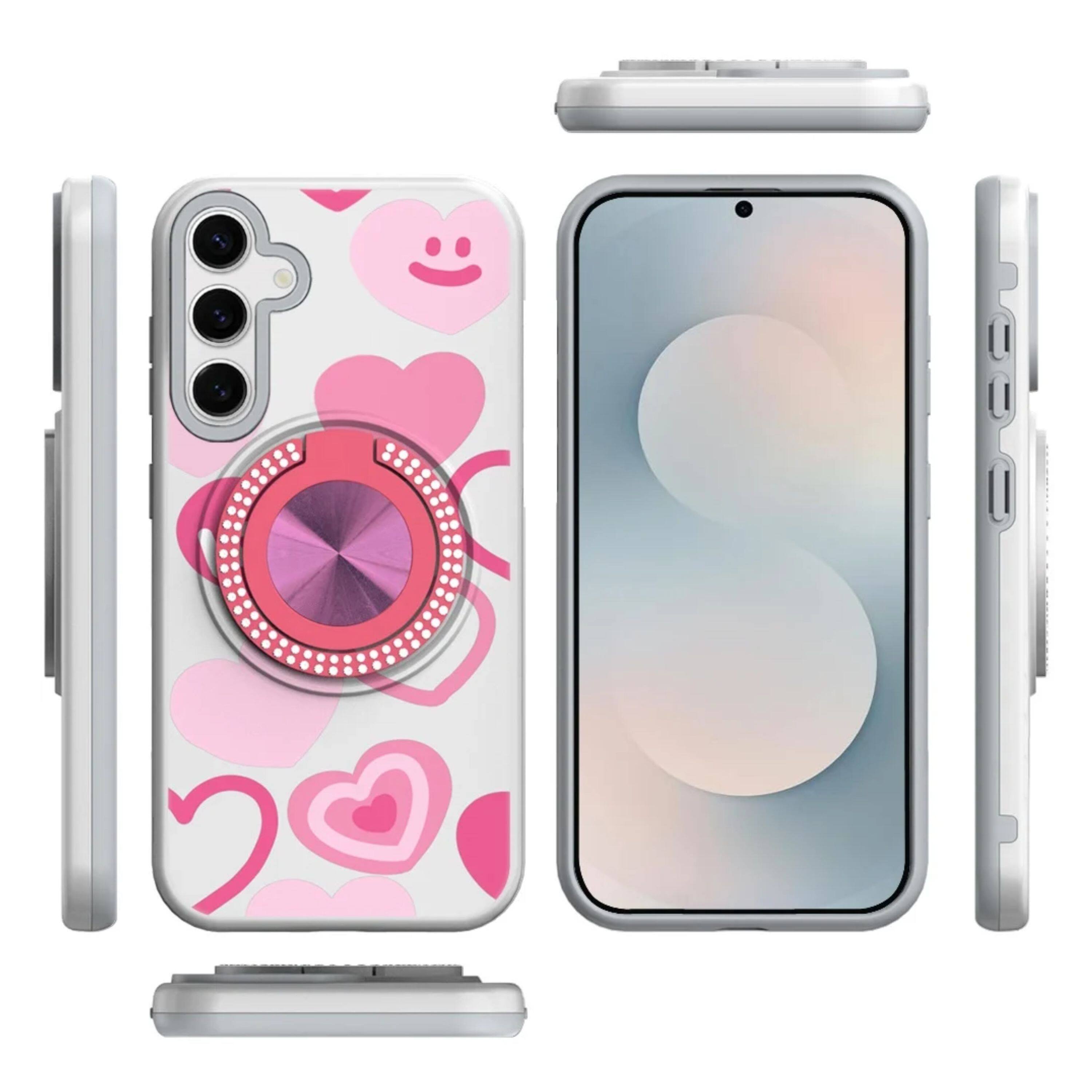 Angle. Kitcheniva - Printed Design Case With 360 Stand Tempered Glass For Samsung Galaxy S26+ Plus Hearts - Multicolor.