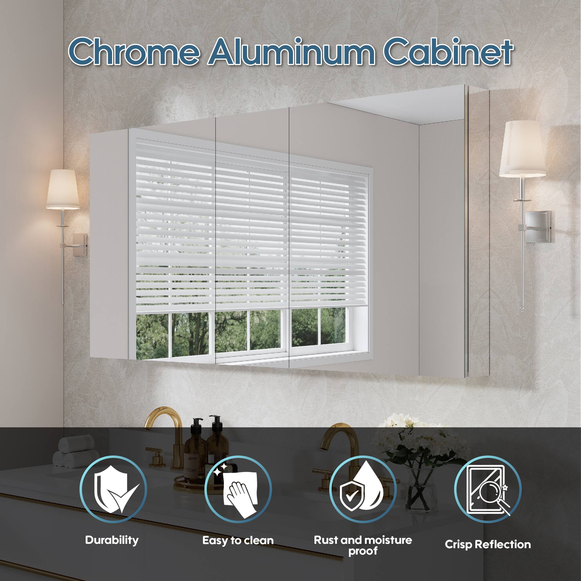 Chrome Aluminum Cabinet

- Durability
- Easy to clean
- Rust and moisture proof
- Crisp Reflection