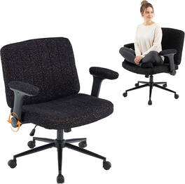 Winado - Chenille Adjustable Flip-Up Arms Cross Legged Chair Wide Rolling Chair for Home Office Desk Make Up Bedroom Apartment - Black
