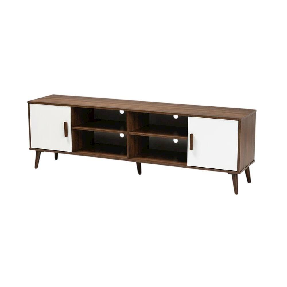 FurniFact - Modern Two-Tone White and Walnut Finishes TV Stand with Wooden Frame - Brown price history on PriceWatchPro