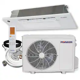 Pioneer - Quantum Ultra 12,000 BTU 1 Ton 22 SEER Single-Way Ceiling Cassette Mini Split Air Conditioner with Heat Pump 230-Volt - White