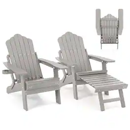 Gymax - 2 PCS Folding Adirondack Chair HIPS Fire Pit Chair w/ Adjustable Backrest - Gray