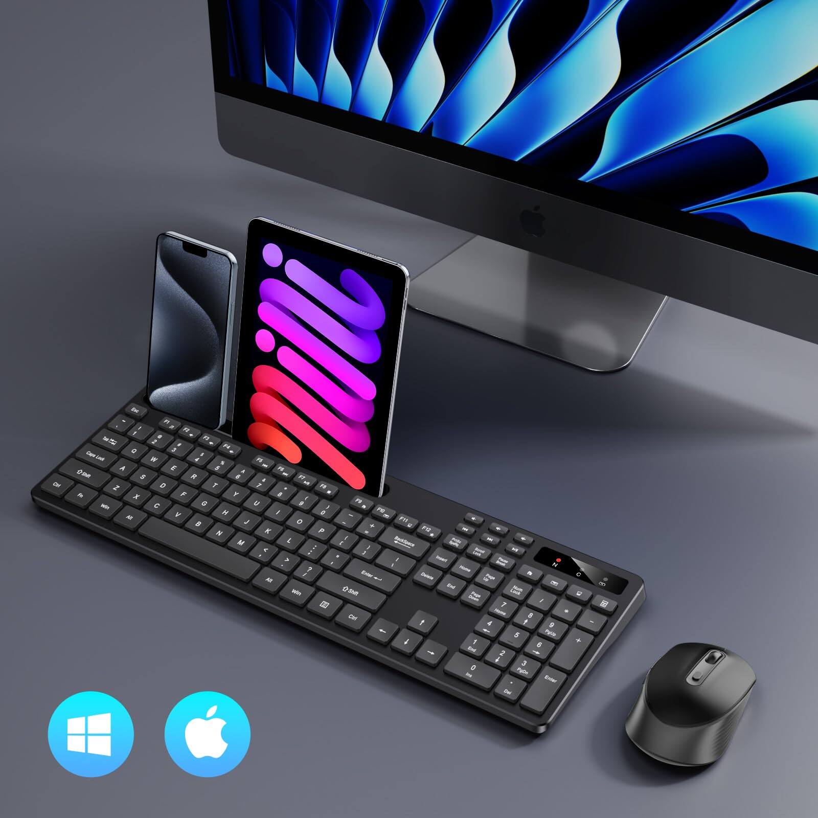 Alt View 6. Comfort Essence - Wireless and Mouse Combo Full-Sized Computer with Phone Tablet Holder 22 Multimedia Shortcuts Numeric Keypad - Pink.