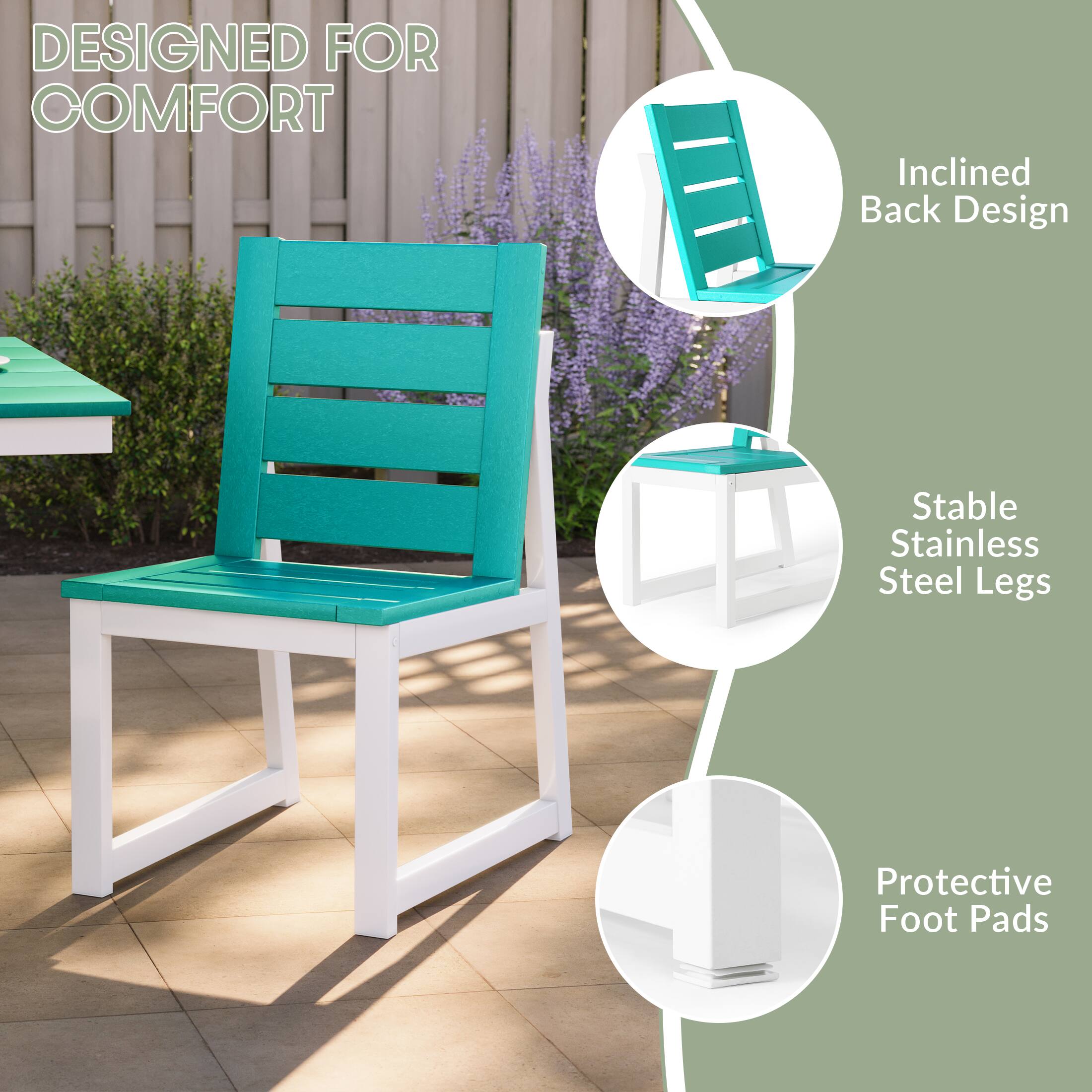 DESIGNED FOR COMFORT

- Inclined Back Design
- Stable Stainless Steel Legs
- Protective Foot Pads