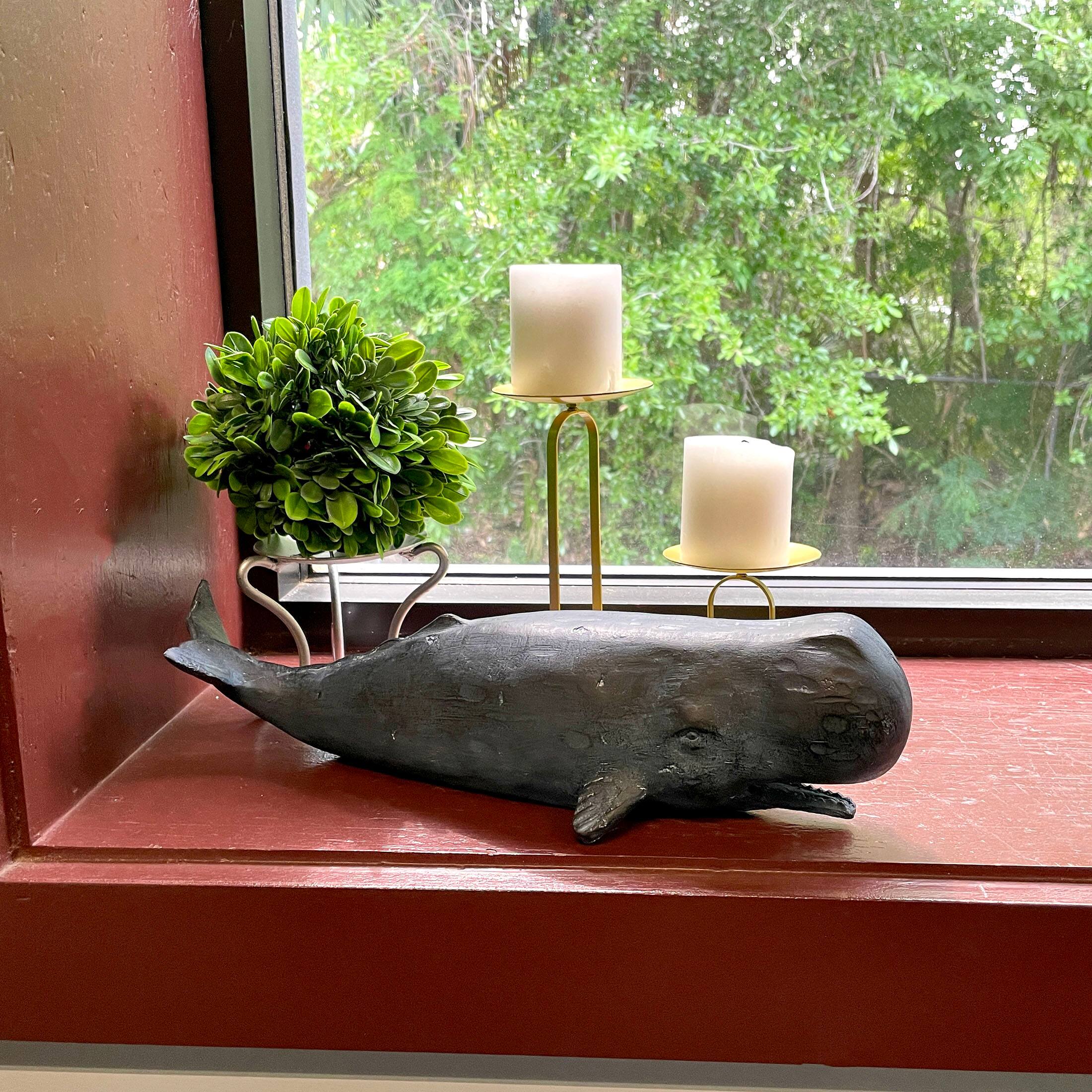 Alt View 5. Chesapeake Bay - Sperm Whale Statue 15in Hand-Painted Resin Ocean Marine Decor Coastal Sculpture - Blue.
