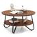 Front. Costway - 2-Tier Round Coffee Table with Wood Grain Finish & Heavy-duty Metal Frame - Walnut.
