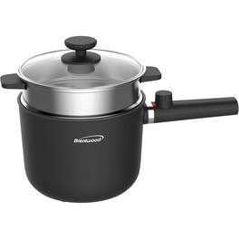 Brentwood - 1.5 Liter Multi-Function Electric Hot Pot Cooker with Stainless-Steel Food Steamer - Black