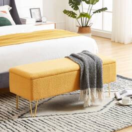 Hivvago - Sherpa Fabric Upholstered End of Bed Storage Bench with Finish Legs - Gold