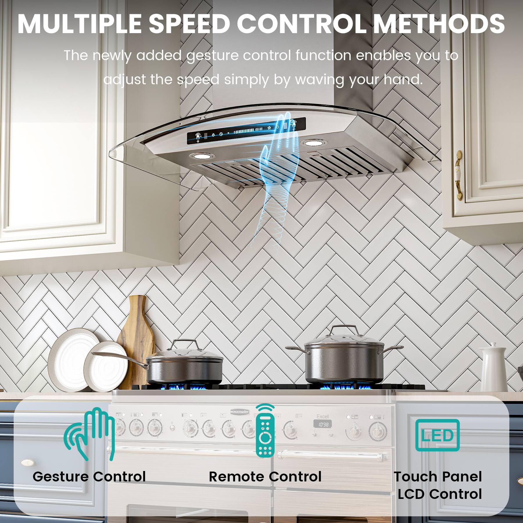 MULTIPLE SPEED CONTROL METHODS

The newly added gesture control function enables you to adjust the speed simply by waving your hand.

- Gesture Control
- Remote Control
- Touch Panel LCD Control