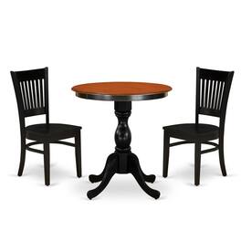 East West Furniture - 3-Piece Dinette Set Contains a Kitchen Table and 2 Dining Chairs with Slatted Back - Black Finish - Multi-Color