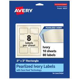 Avery - Pearlized Ivory Rectangle Labels, 2" x 3", 80ct - White
