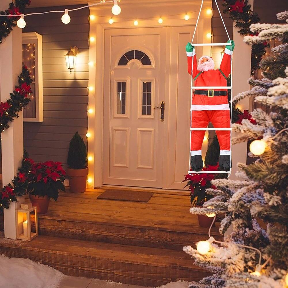 Left. MOSZAR LLC - Inflatable Santa Claus Climbing Rope Ladder Hanging Decoration - red.