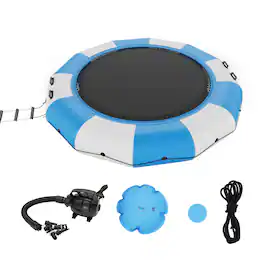 VEVOR - Inflatable Water Bouncer, 13ft Recreational Water Trampoline, Portable Bounce Swim Platform with 3-Step Ladder - Blue, white