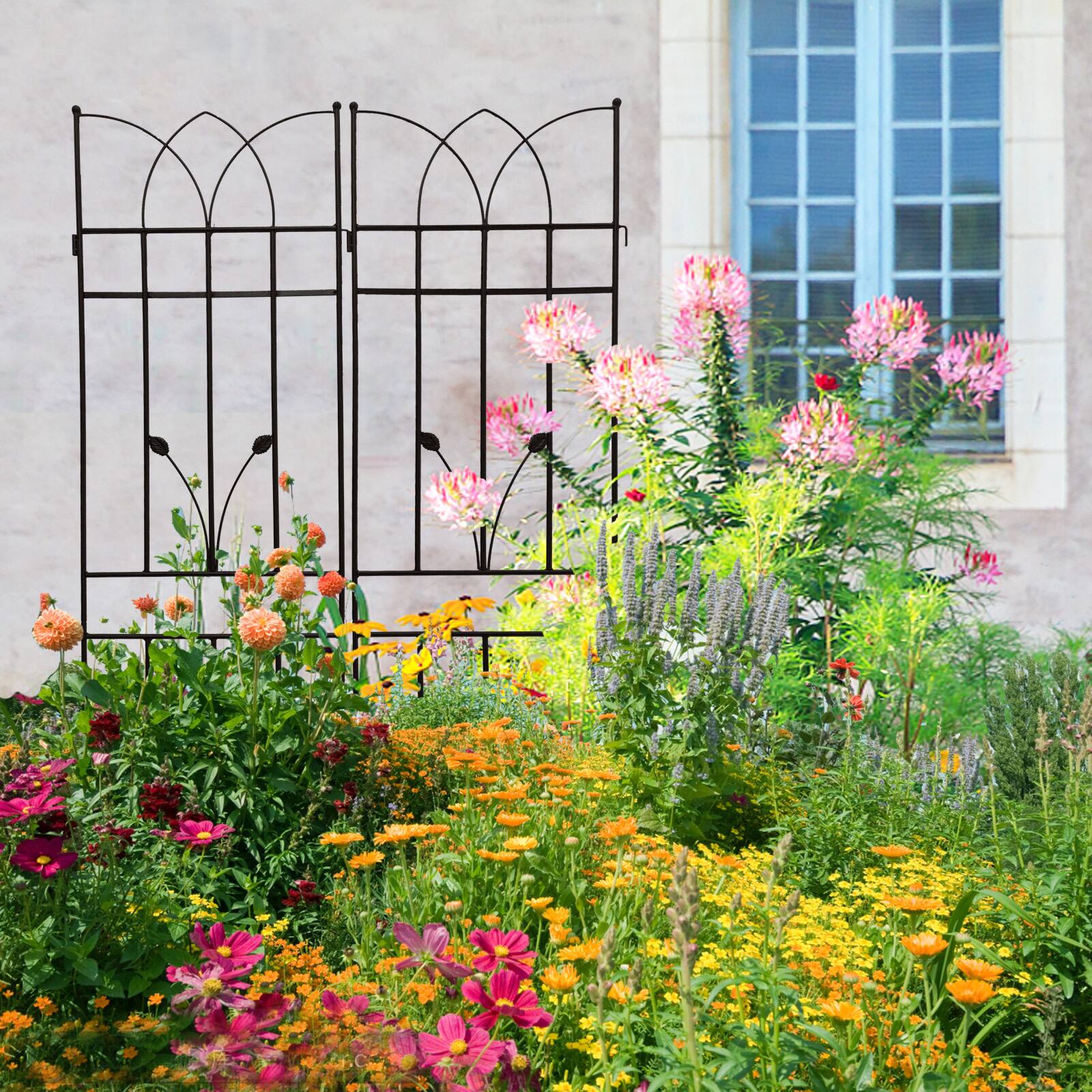 Alt View 5. Loheer - 4 Pack Rustproof Metal Garden Trellis 5.9 ft x 1.48 ft for Climbing Plants Outdoor Flower Support.