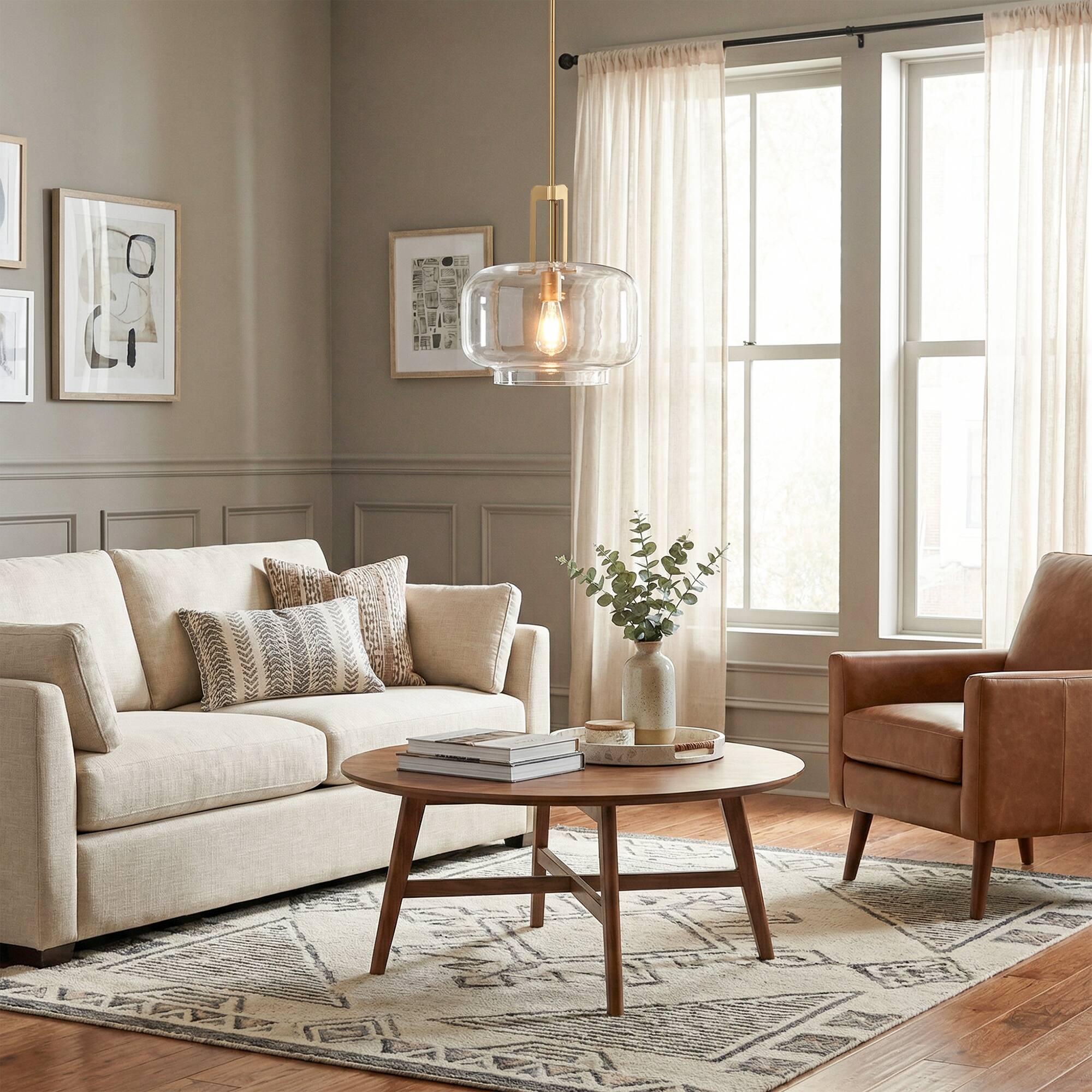 Left. Parrot Uncle - Modern Brass Round Clear Glass Shade Pendant Light.