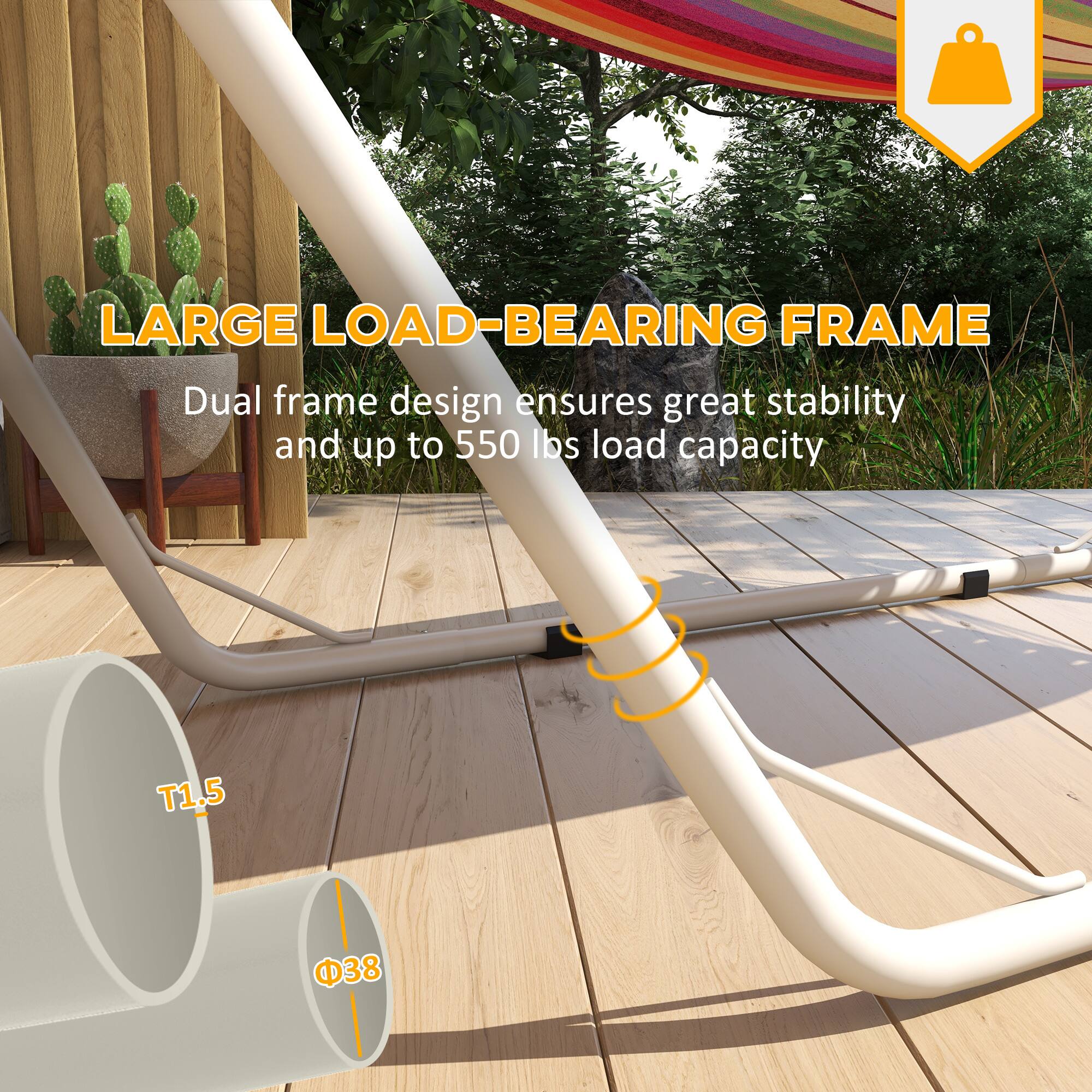 LARGE LOAD-BEARING FRAME
Dual frame design ensures great stability and up to 550 lbs load capacity
T1.5
Φ38