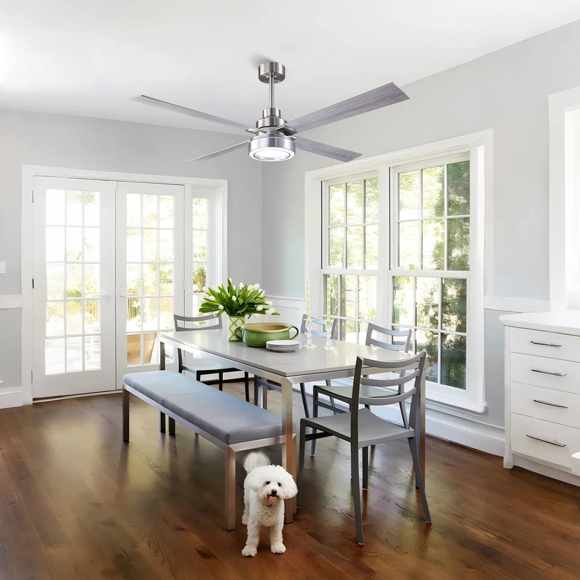 Back. Parrot Uncle - 60" Modern Brushed Nickel Integrated LED Smart Ceiling Fan with Light and App - Sand Nickel.