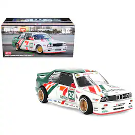 True Scale Miniatures - BMW M3 "Kaido Works Larry Chen V1" #29 "7-Eleven" White and Green with Graphics 1/64 Diecast Model Car by Mini GT