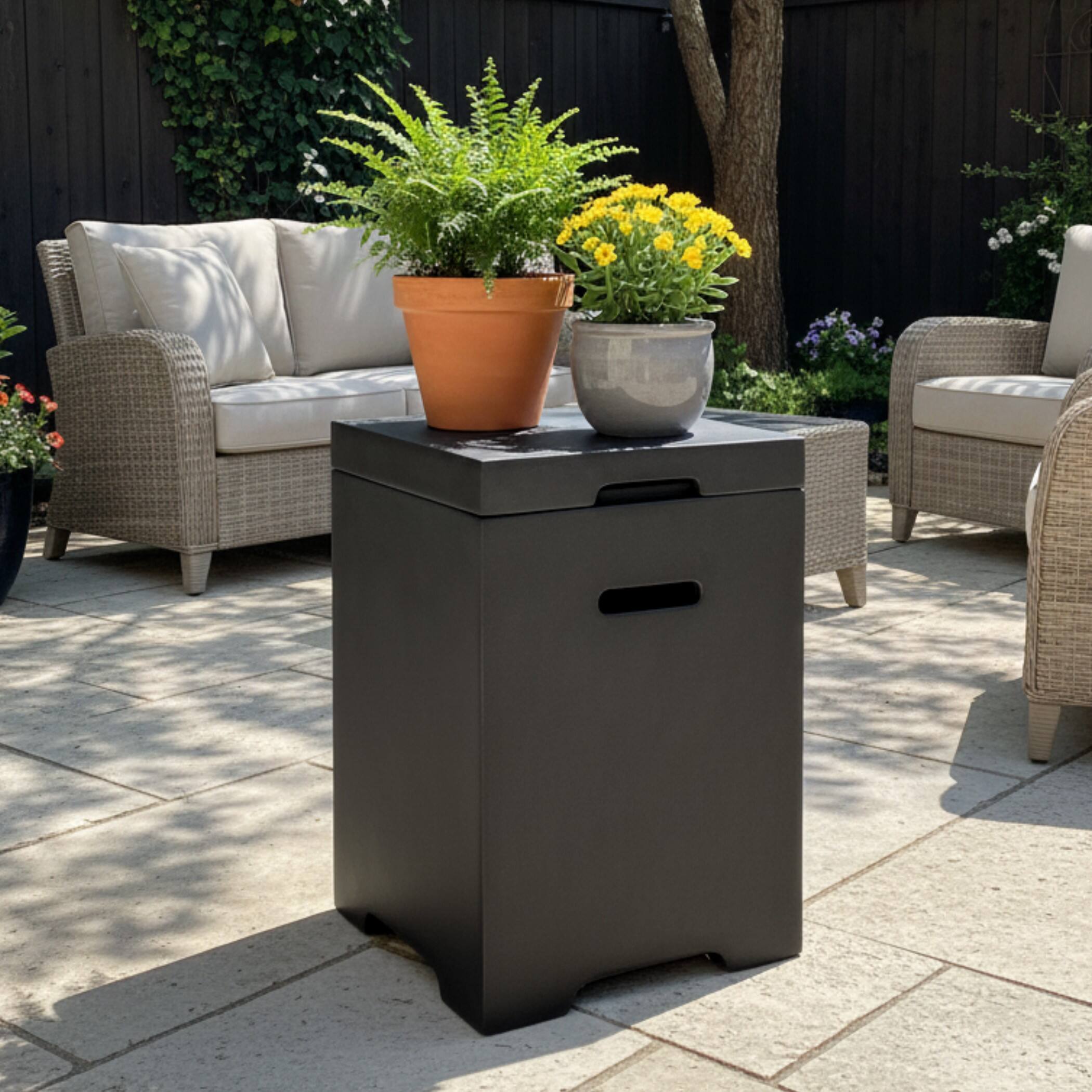 Angle. Mondawe - 16 Inch Outdoor Propane Tank Cover and Side Table - Dark Gray.