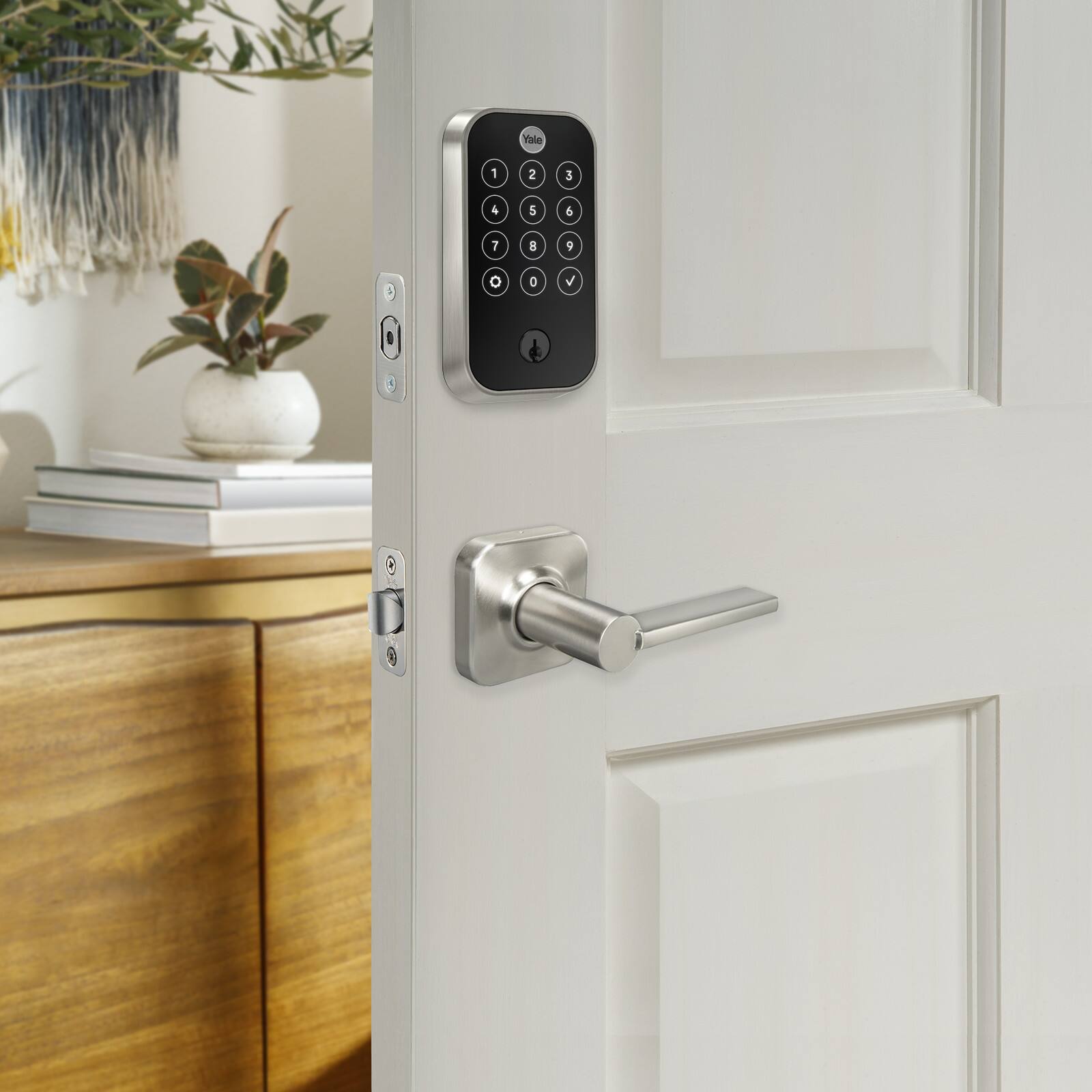 Angle. Yale - Yale Assure Lock 2 Touch with Wi-Fi and Valdosta Lever in Satin Nickel - Satin Nickel.
