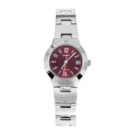 Casio - Women’s Burgundy Dial Analog Watch with Stainless Steel Bracelet - LTP-1241D-4A2D - Silver