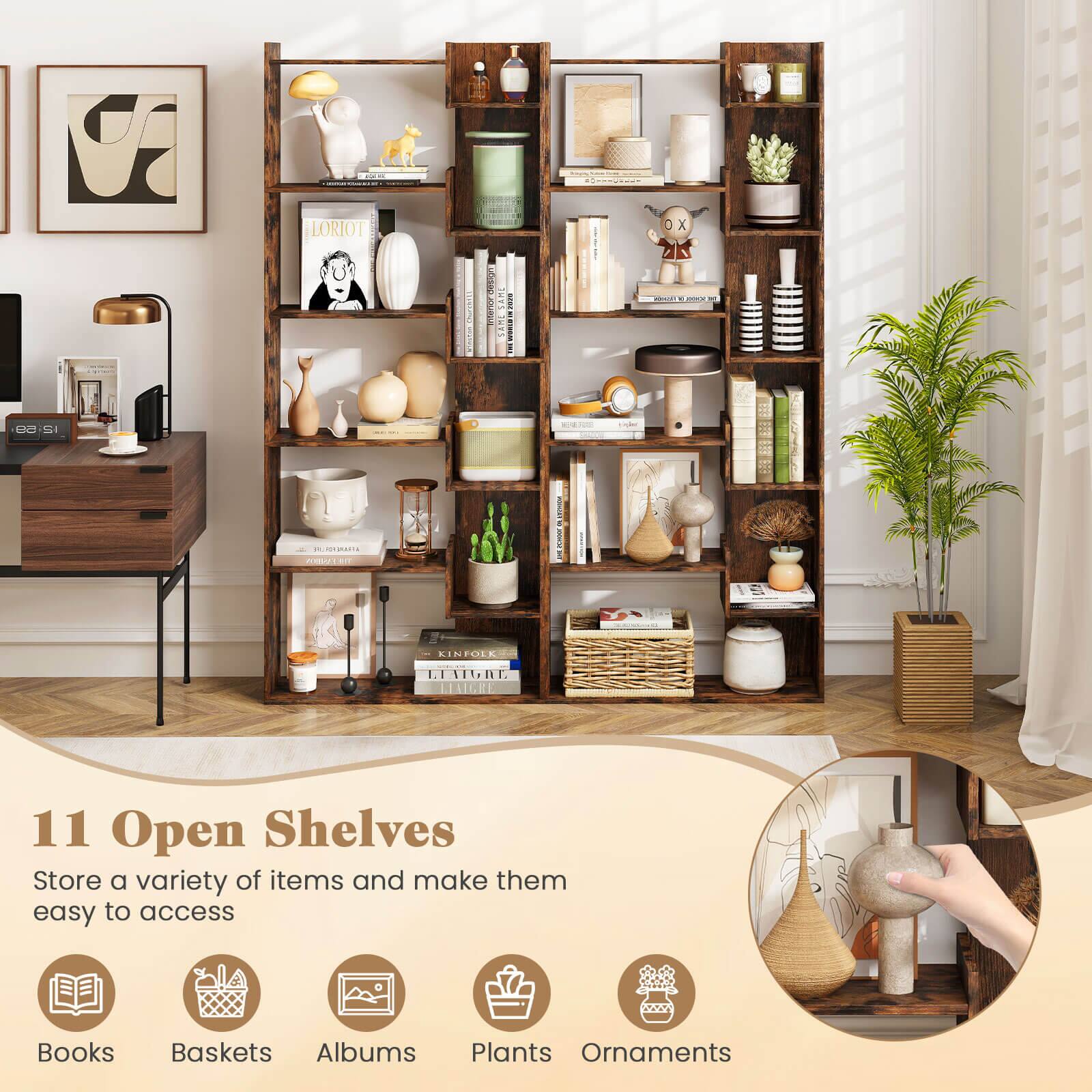 11 Open Shelves: Store a variety of items and make them easy to access. Books, Baskets, Albums, Plants, Ornaments.