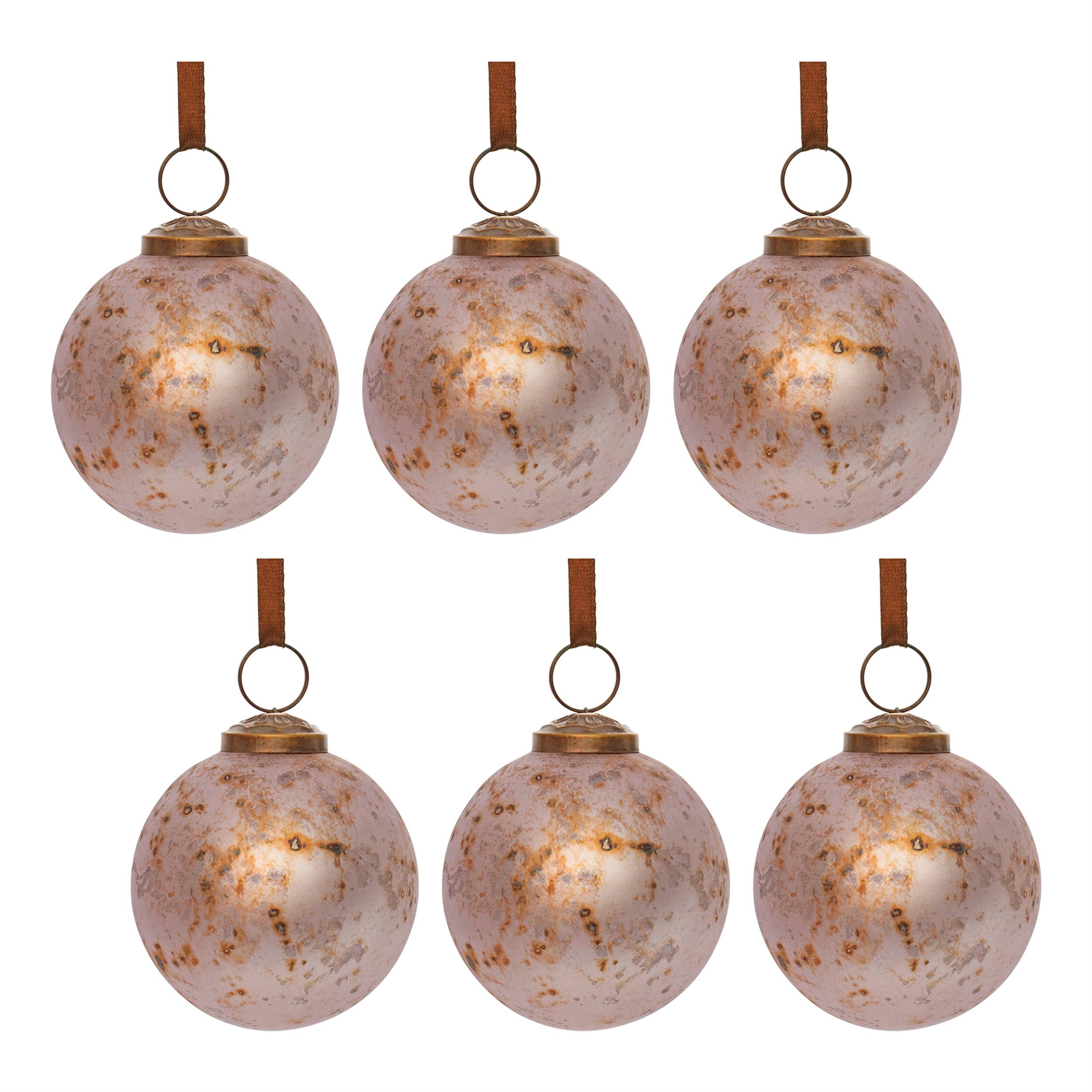 Left. BreeBe - Rusted Violet Mercury Glass Ball Ornament (Set of 6) - Bronze.