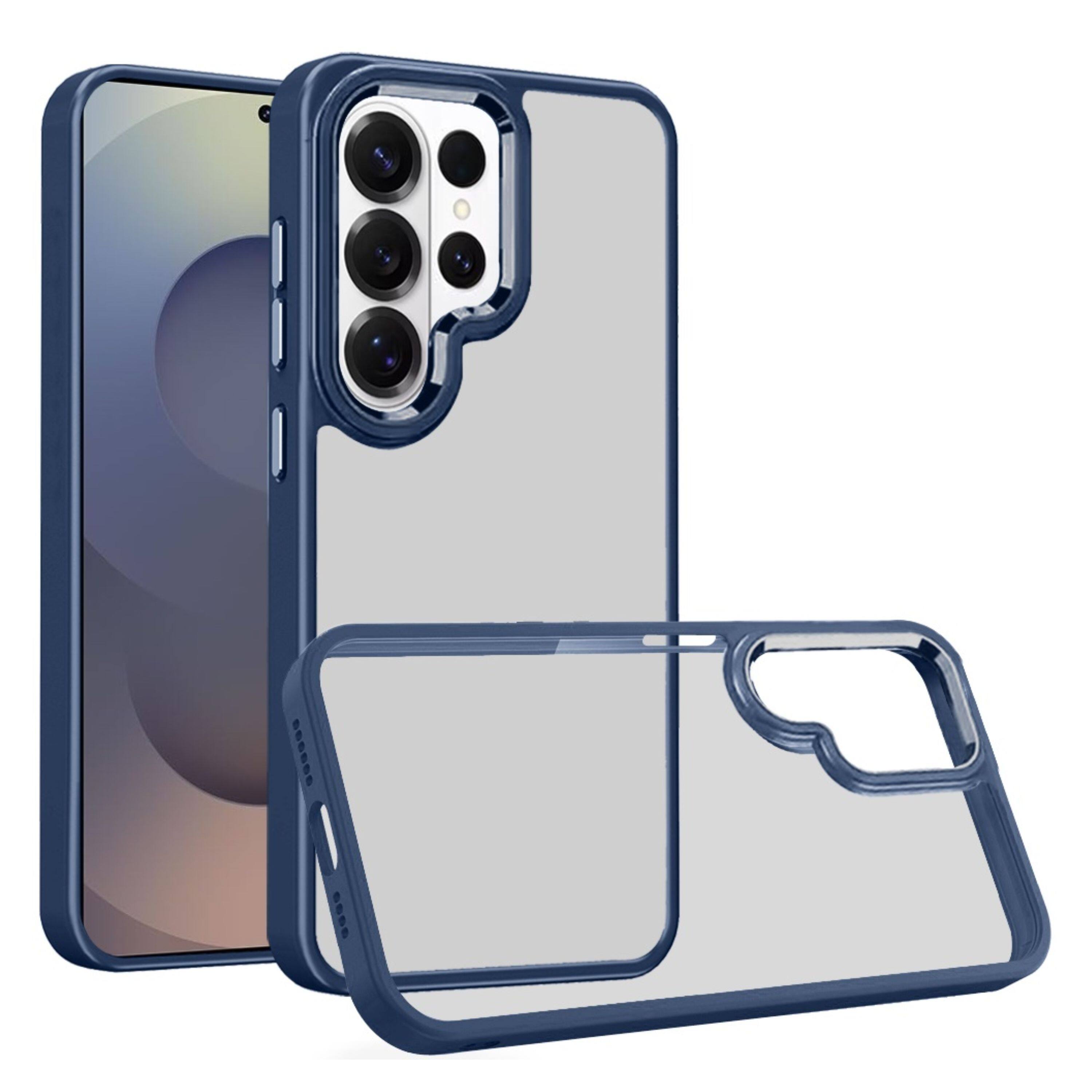 Front. Kitcheniva - Rugged Metallic Buttons Raised Lip Phone Case With Tempered Glass Samsung Galaxy S26 Ultra Blue - Blue.
