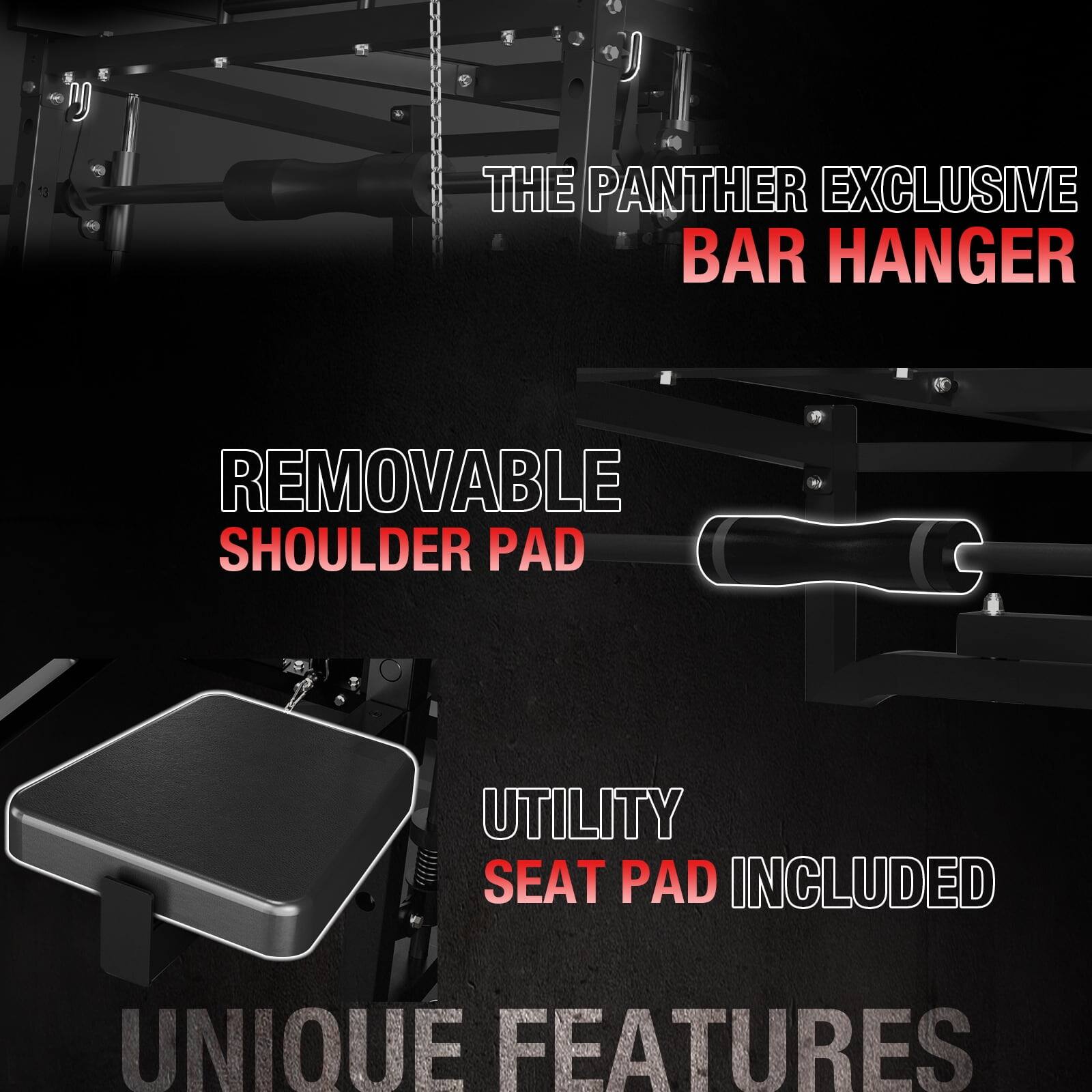 THE PANTHER EXCLUSIVE BAR HANGER, REMOVABLE SHOULDER PAD, UTILITY SEAT PAD INCLUDED, UNIQUE FEATURES