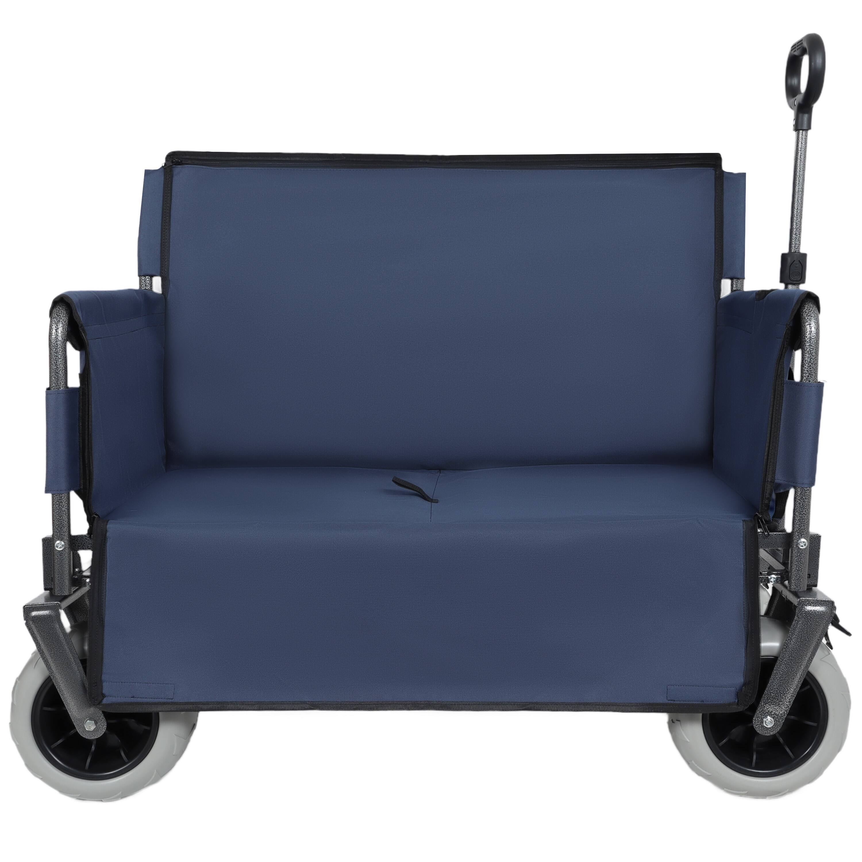 Angle. Mondawe - 3-in-1 500lbs Convertible Folding Wagon Utility Carts - Bench Seat w/ 180L Capacity, All-Terrain Wheels - Dark Blue.