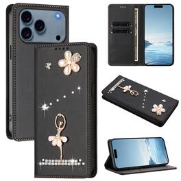 Dteck - 3D Bling Ballerina Wallet Case for Apple iPhone 17 Pro Max, RFID Blocking PU Leather Flip Cover with Card Slots - Black