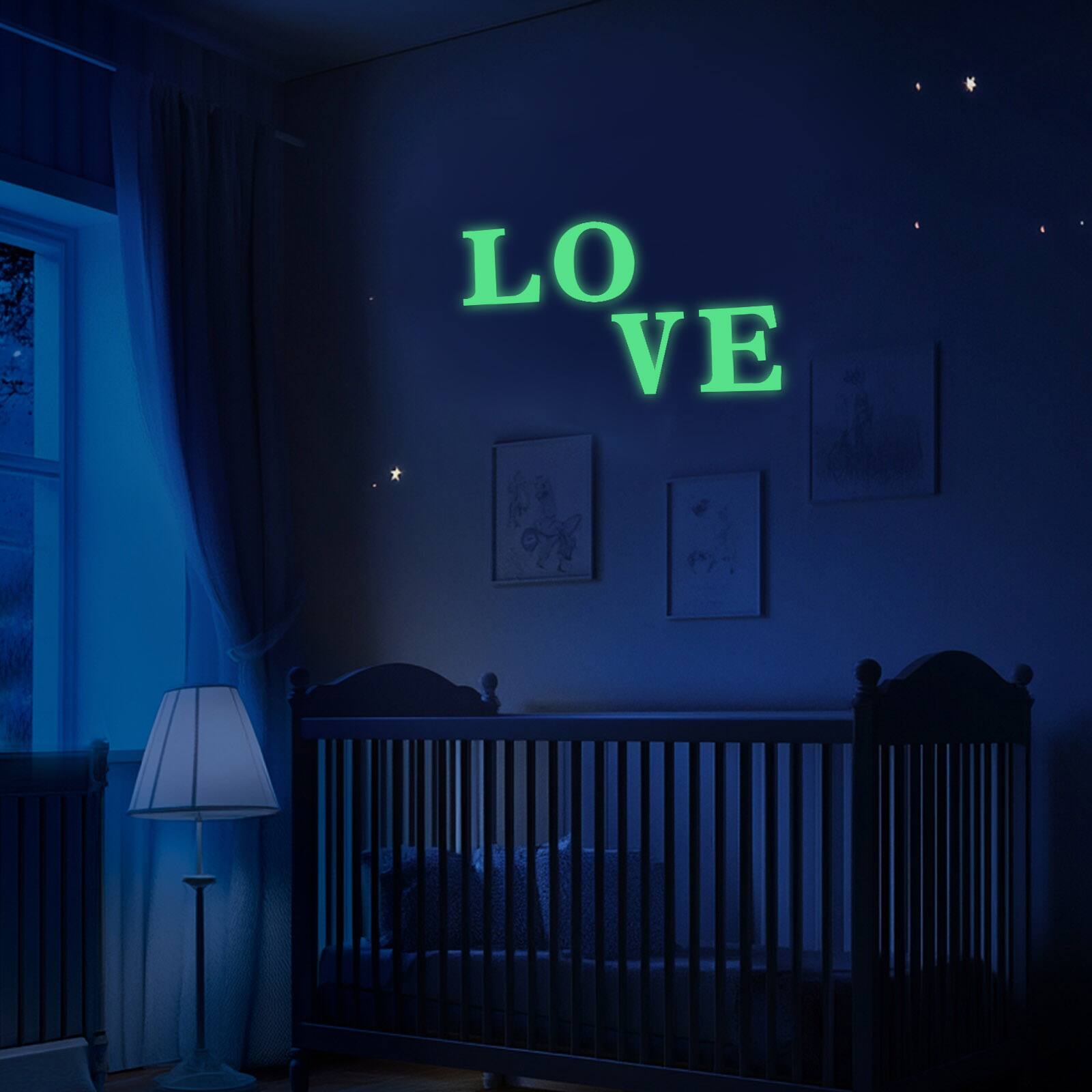 Alt View 5. Unique Bargains - 2pcs 3D 5.9" Letter X Mirror Wall Sticker, Self-Adhesive Glow in the Dark for DIY Party Wedding Room Decoration - Green.