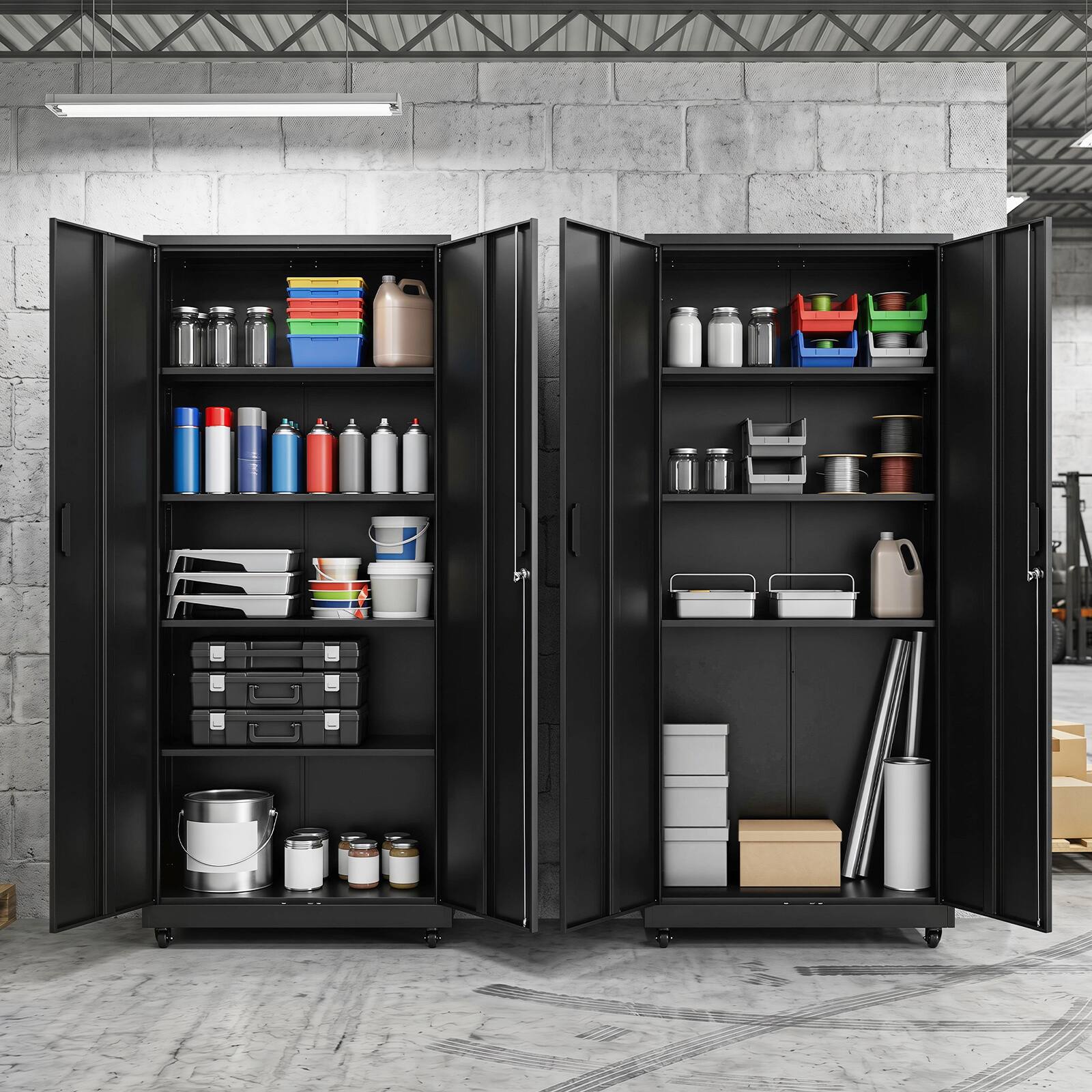 Alt View 1. Costway - Costway 73" Rolling Metal Storage Cabinet with 4 Smooth Wheels, 2 Locks & 2 Keys for Office - Black.