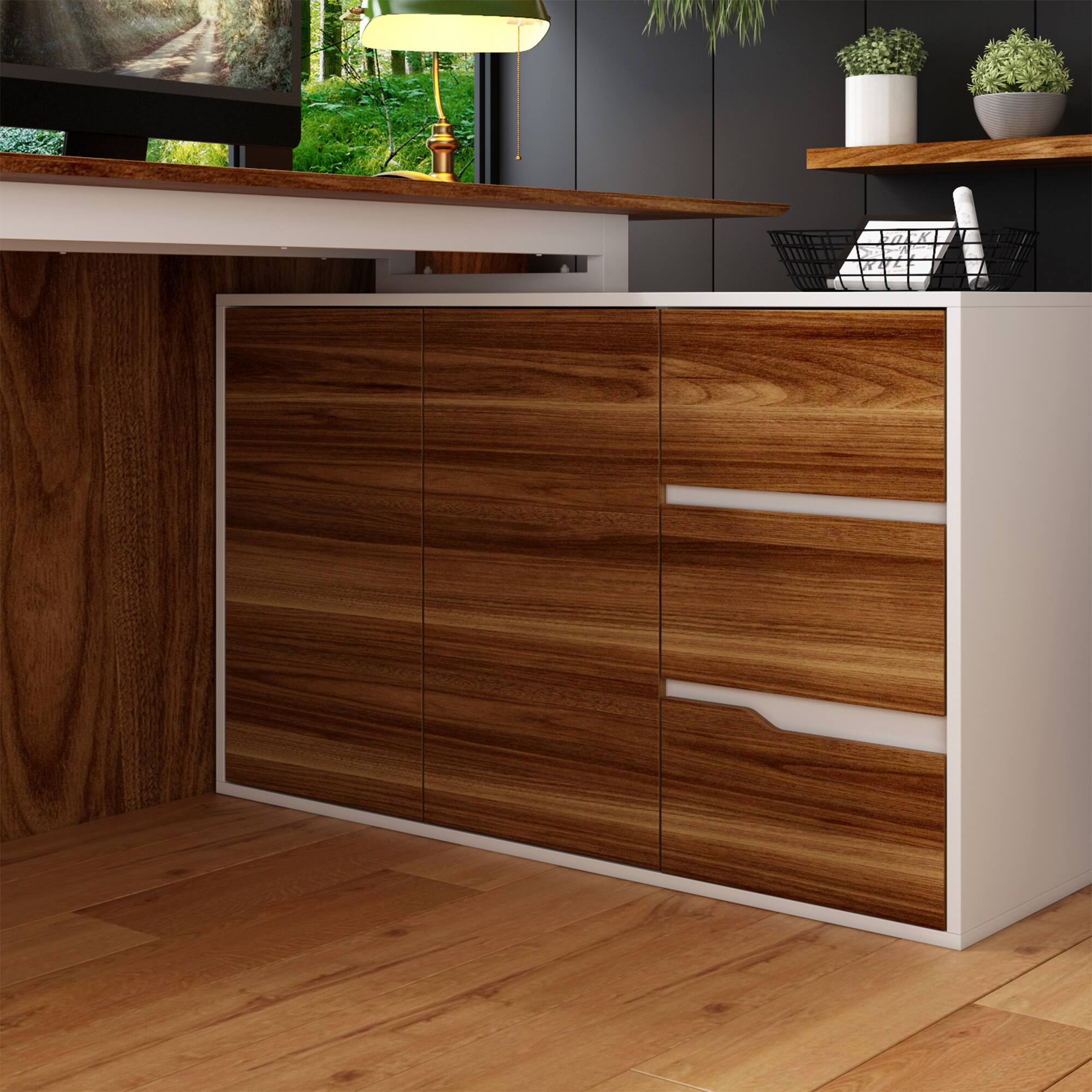 Alt View 5. FUFU & GAGA - FUFU&GAGA Reversible L - Shaped Desk with Adjustable Storage – Ideal for Home Offices & Creative Studios - Brown & White.