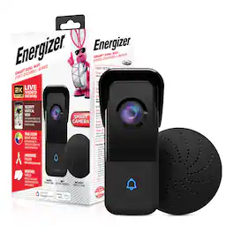 Energizer - Smart 5GHz Wi-Fi 2K QHD Wired Video Doorbell with True Color Night Vision and Wireless Chime - Black