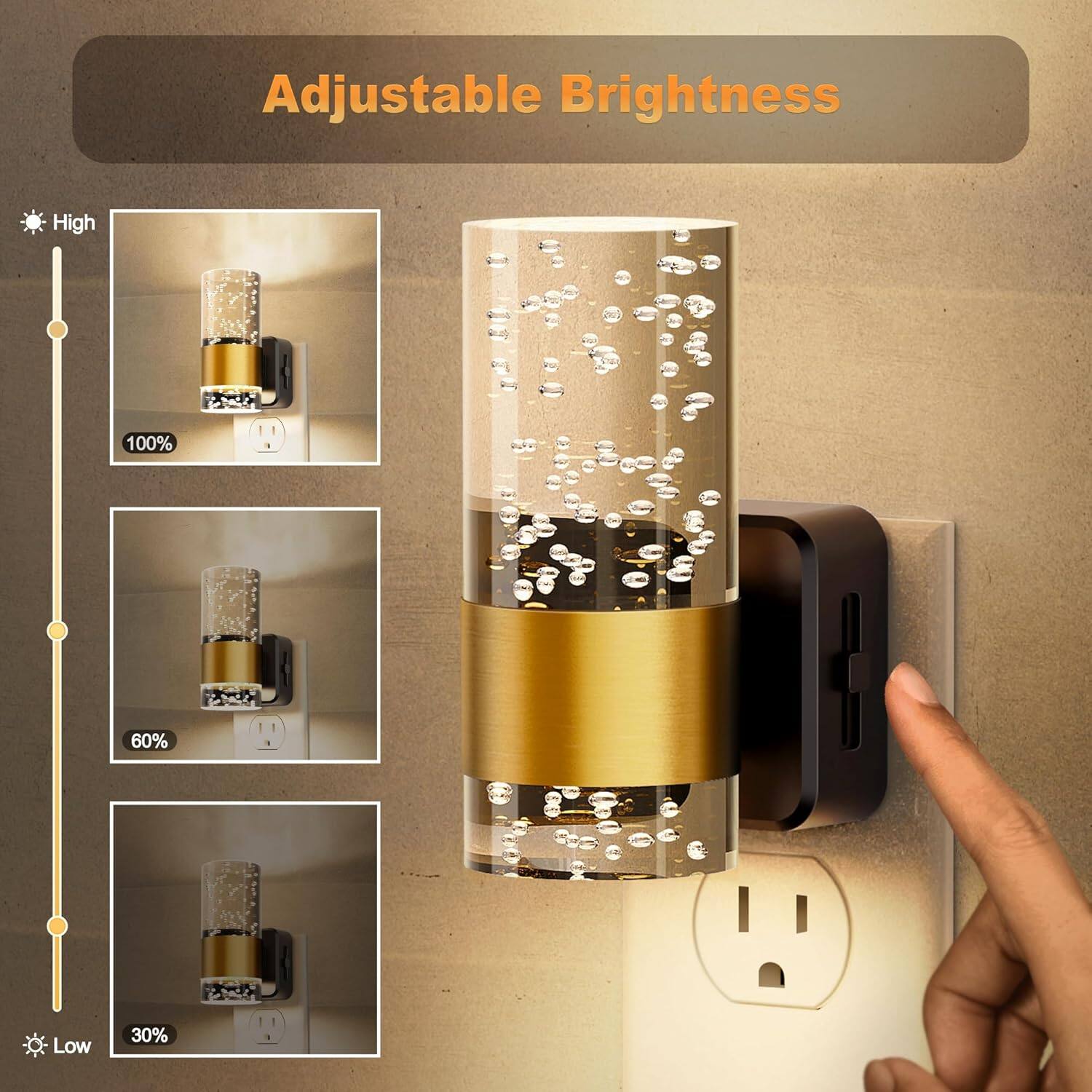 Adjustable Brightness

High: 100%
Medium: 60%
Low: 30%