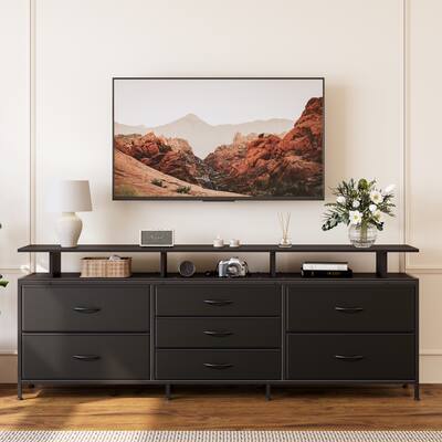 black dresser tv stand GIKPAL Stand, 4 Drawers Dressers for Bedroom TV onmeus voice control HAUSOURCE 63" Entertainment Center Media