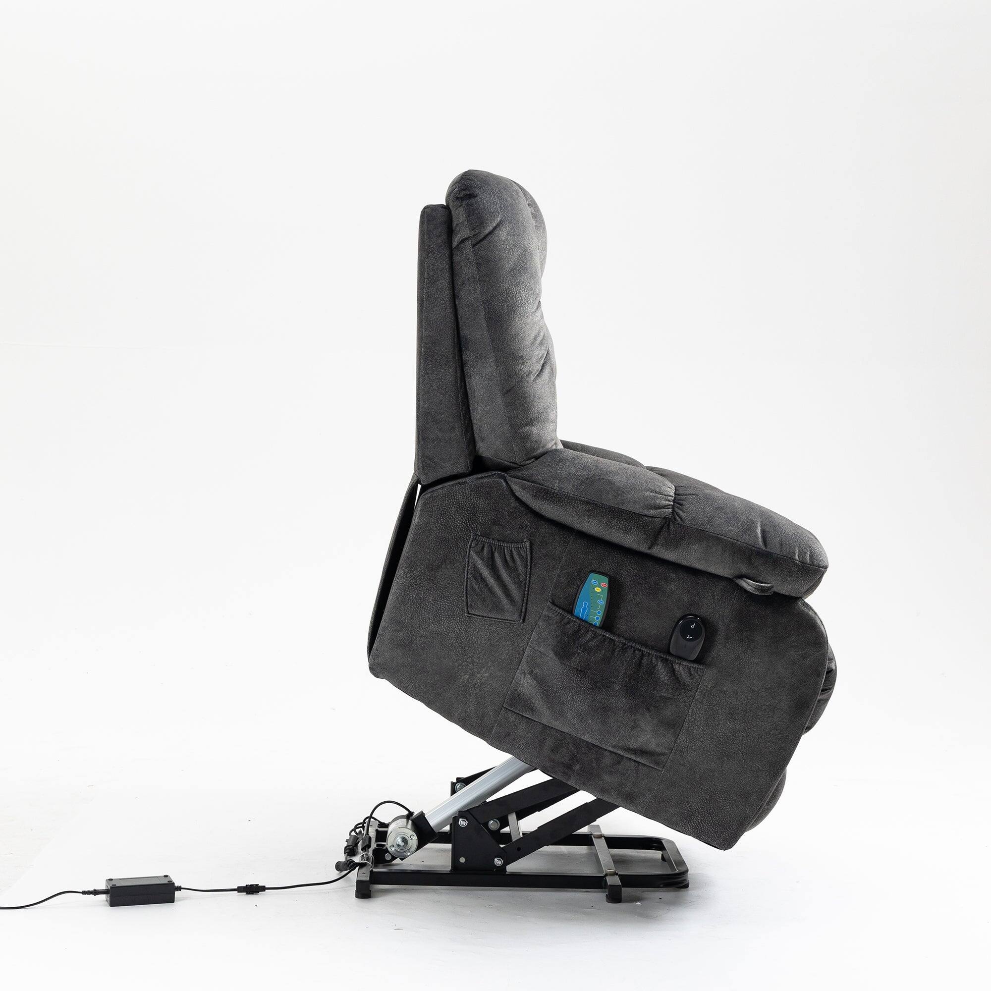 Alt View 4. Boyel Living - Power Lift Recliner For Elderly 8 Point Massage Lumbar Heating Steel Frame Living Room Furniture - Grayish Blue.