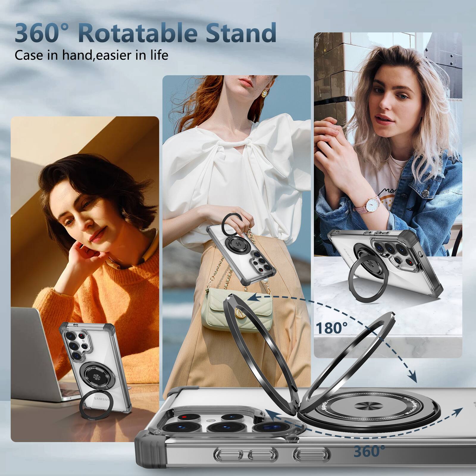 360° Rotatable Stand  
Case in hand, easier in life