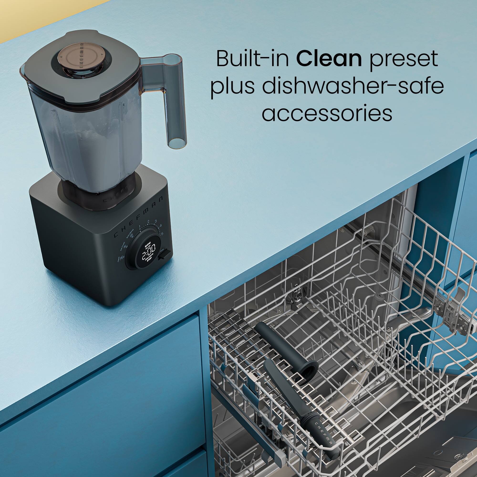 Built-in Clean preset plus dishwasher-safe accessories